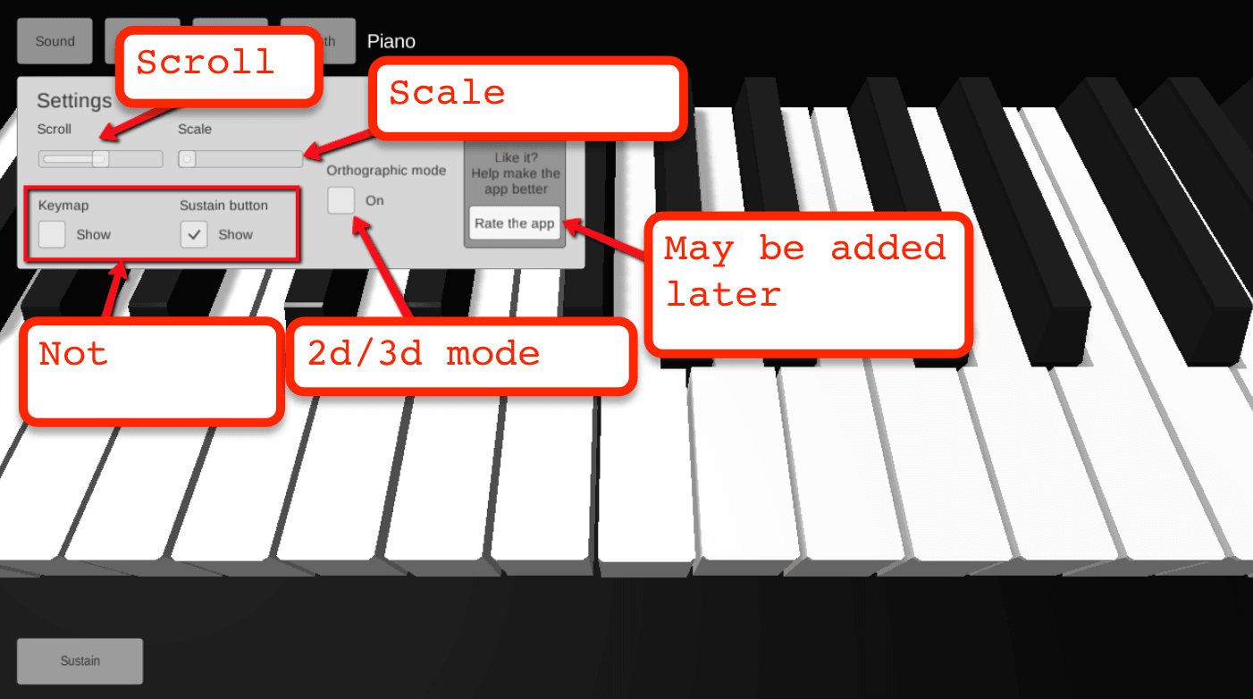 old settings tab of piano 3d