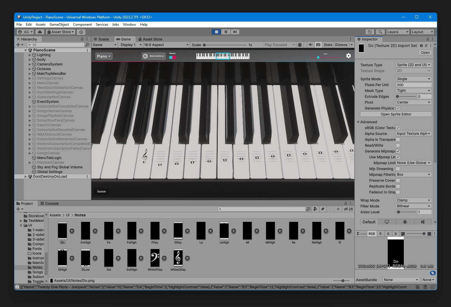 piano 3d project with notation enabled