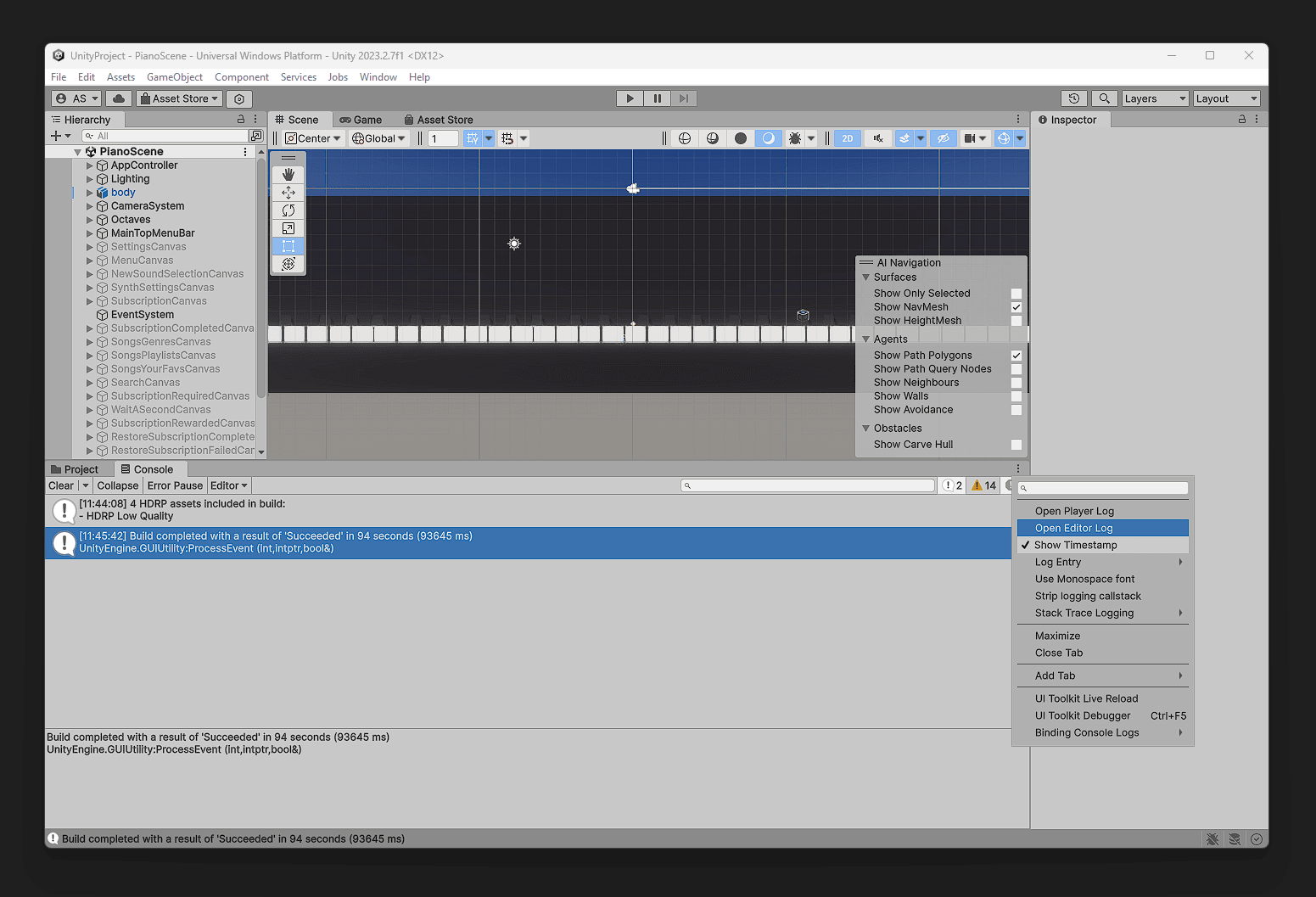 unity 3d editor log