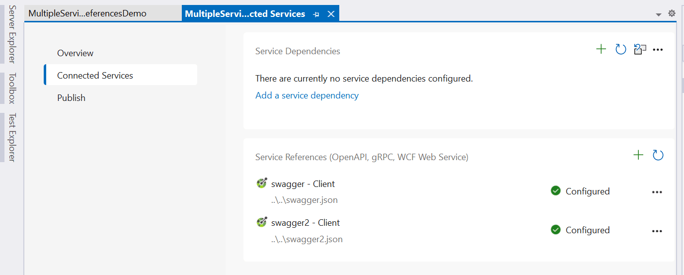 Multiple service references added to the same project