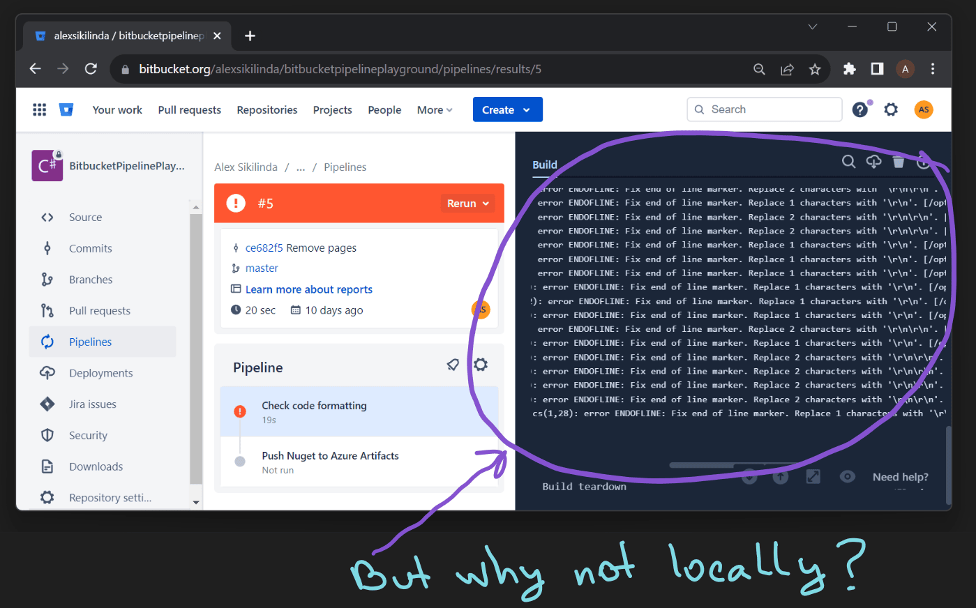 error endofline fix end of line marker in Bitbucket Pipeline after dotnet format command