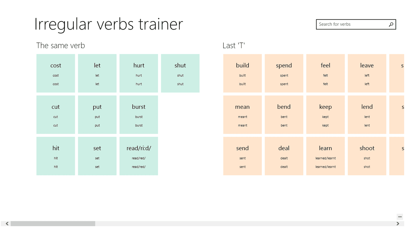 Irregular Verb Trainer main screen